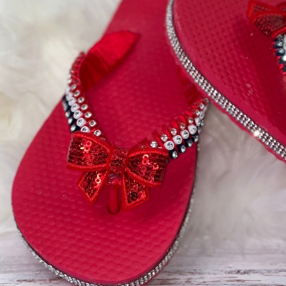 Childrens Old Navy| Red White Blue Crystal Flip Flops/Sandals Sz 12/13| Memorial - Picture 8 of 16